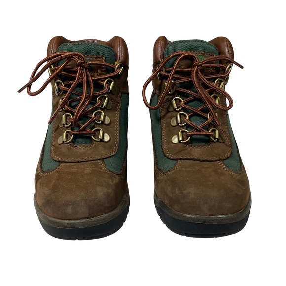 Kids Timberland Field Boots Brown Suede Green‎ Canvas  Hiking Boots Size 4 Youth - Picture 3 of 12